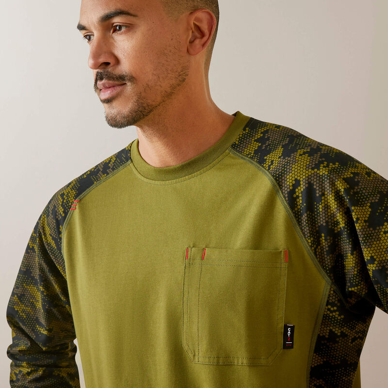 Ariat - FR Stretch Camo Baseball T-Shirt, Avacado/Camo - Becker Safety and Supply