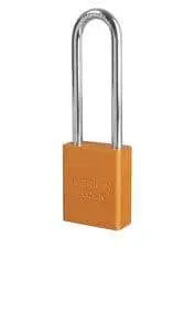 MASTER LOCK - Orange Anodized Aluminum Safety Padlock, 1 1/2"w x 3" Tall Shackle, Keyed Alike - Becker Safety and Supply