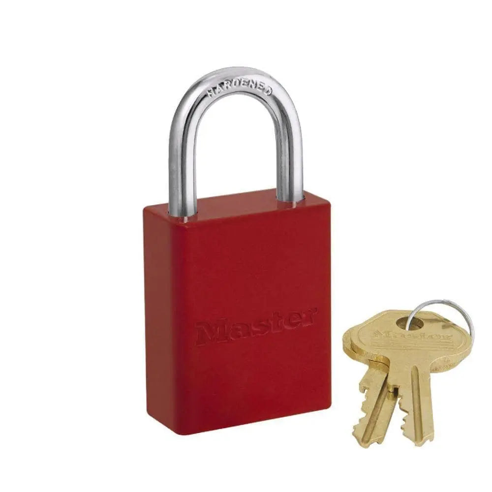 MASTERLOCK - Red Powder Coated Aluminum Safety Padlock, 1-1/2in (38mm) Wide with 1in (25mm) Tall Shackle, Keyed Alike - Becker Safety and Supply