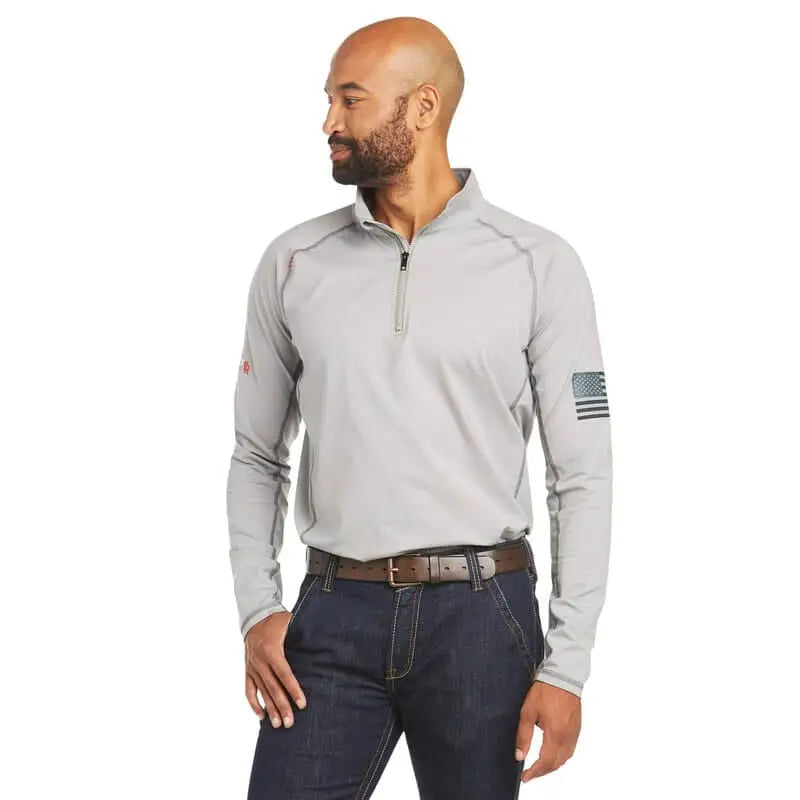 ARIAT - 1/4 Zip Long Sleeve Work shirt, Silver Fox - Becker Safety and Supply