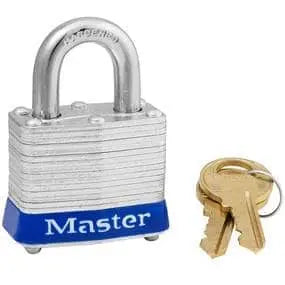 MASTER LOCK - Blue Laminated Steel Safety Padlock, 1-9/16" wide with 3/4" Tall Shackle, Keyed Alike - Becker Safety and Supply