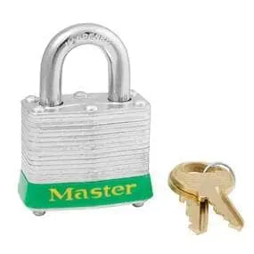 MASTER LOCK - Green Laminated Steel Safety Padlock, 1-9/16" wide with 3/4" Tall Shackle, Keyed Alike - Becker Safety and Supply