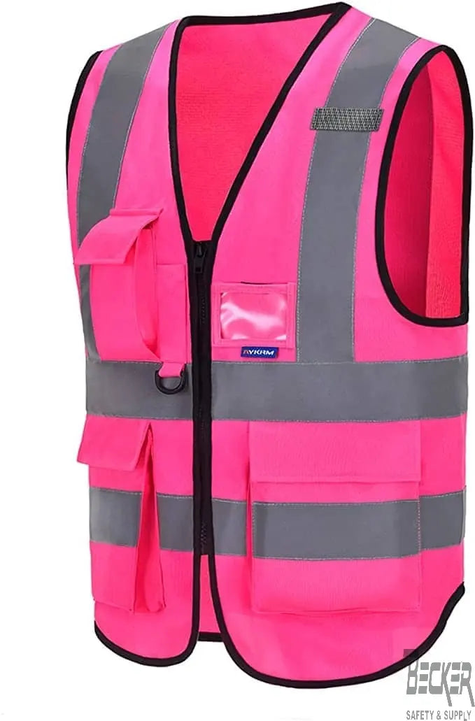 A-SAFETY - Pink Safety vests, with Reflective Strips - Becker Safety and Supply