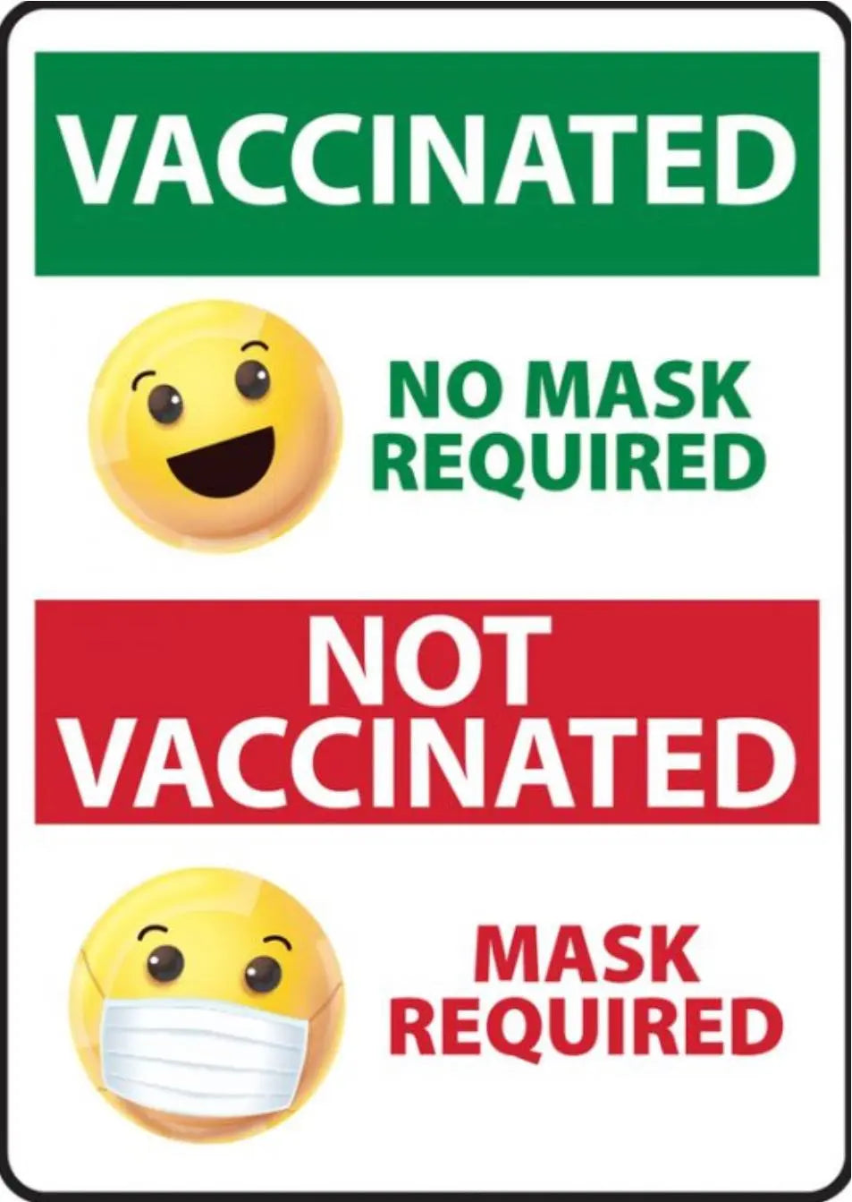 ACCUFORM- Vaccinated No Mask Required, Not Vaccinated Mask Required, 14X10 Adhesive Dura-Vinyl - Becker Safety and Supply