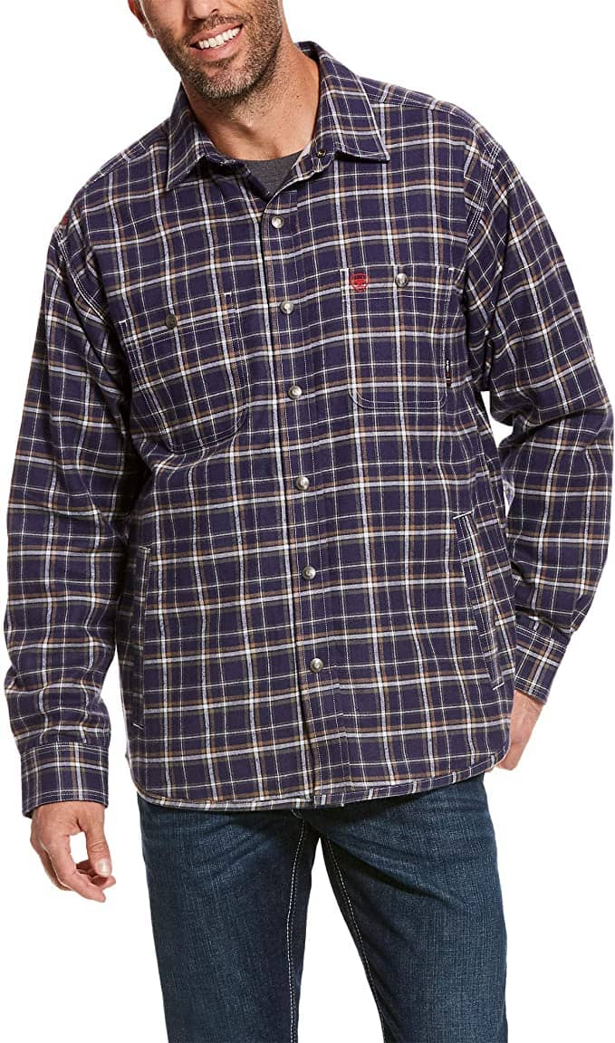 ARIAT - FR Monument Shirt Jacket, Navy Plaid - Becker Safety and Supply