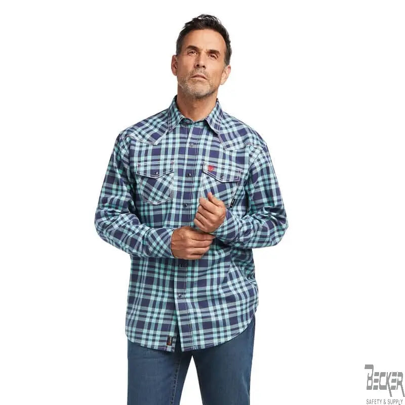 ARIAT - FR Pontchartrain Retro Fit Snap Work Shirt, AQUA SKY - Becker Safety and Supply