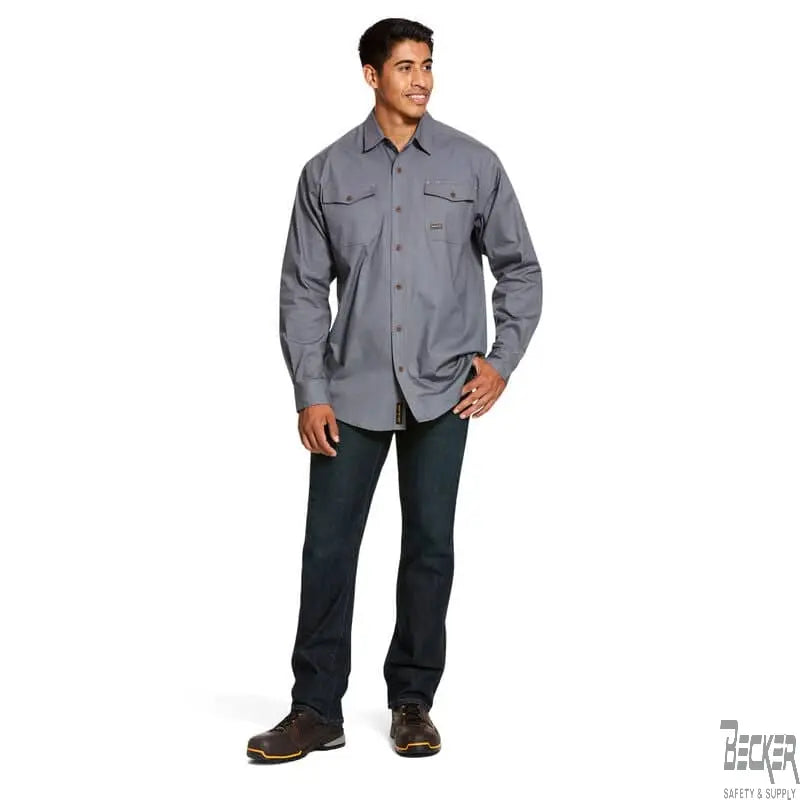 ARIAT - Mens Rebar Made Tough DuraStretch Work Shirt, Steel - Becker Safety and Supply