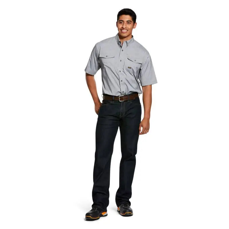 ARIAT - Mens Rebar Made Tough VentTEK DuraStretch Work Shirt, Charcoal Heather - Becker Safety and Supply