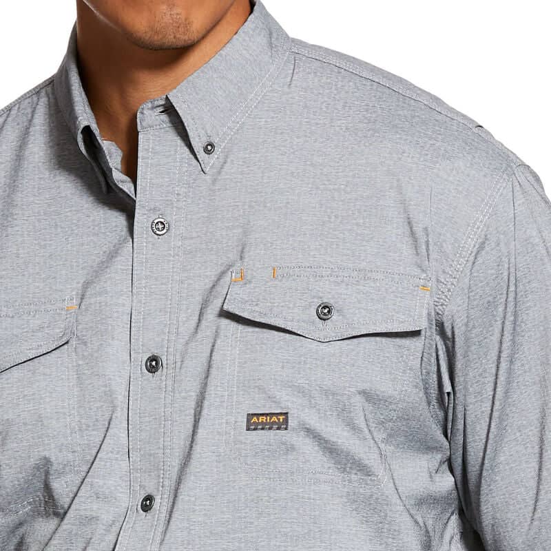 ARIAT - Mens Rebar Made Tough VentTEK DuraStretch Work Shirt, Charcoal Heather - Becker Safety and Supply