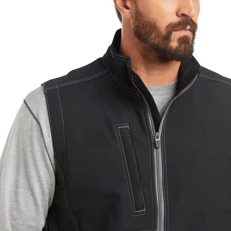 ARIAT - Rebar Stretch Canvas Softshell Vest, Black - Becker Safety and Supply