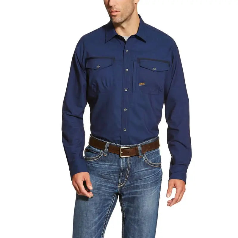 ARIAT - Rebar Workman Work Shirt, Navy - Becker Safety and Supply