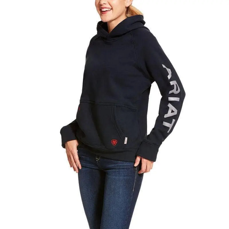 ARIAT - Women's FR Primo Fleece Logo Hoodie, Navy - Becker Safety and Supply