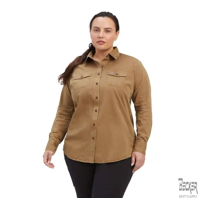 ARIAT - Women's - Rebar Washed Twill Work Shirt, Khaki - Becker Safety and Supply