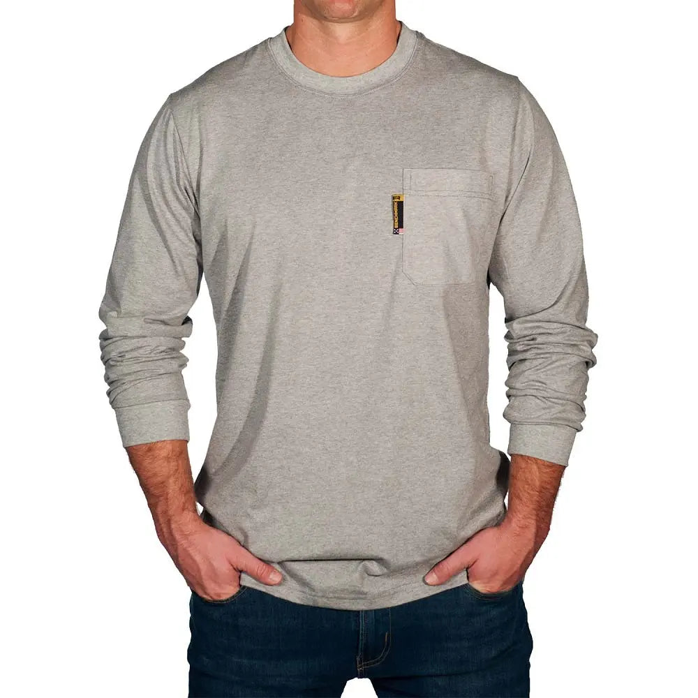 BENCHMARK FR-"SKULL FLAG" FLAME RESISTANT LONG SLEEVE SHIRT, LIGHT GRAY  Becker Safety and Supply