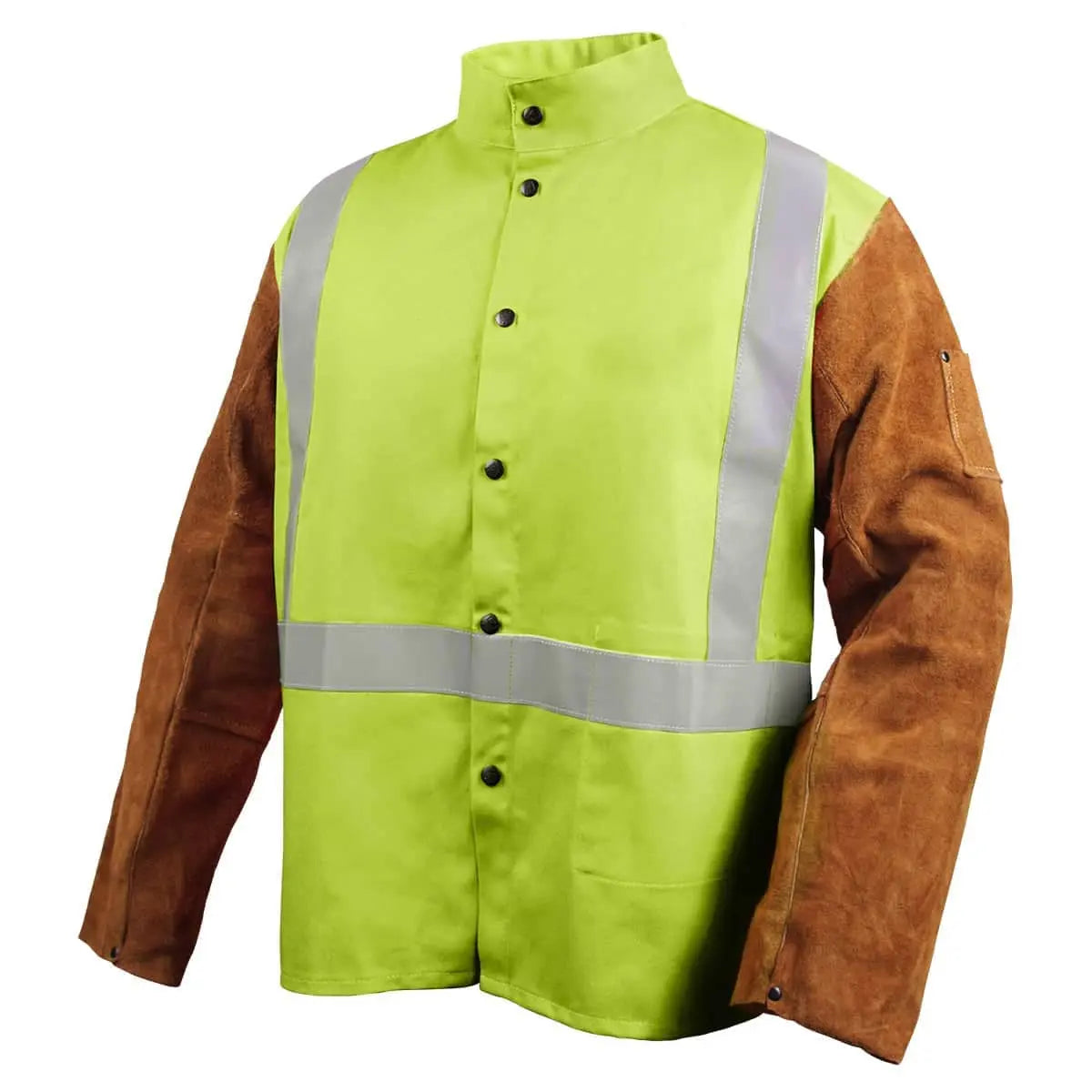 BLACK STALLION - FR Cotton & Cowhide Hybrid Welding Jacket, Safety Lime - Becker Safety and Supply