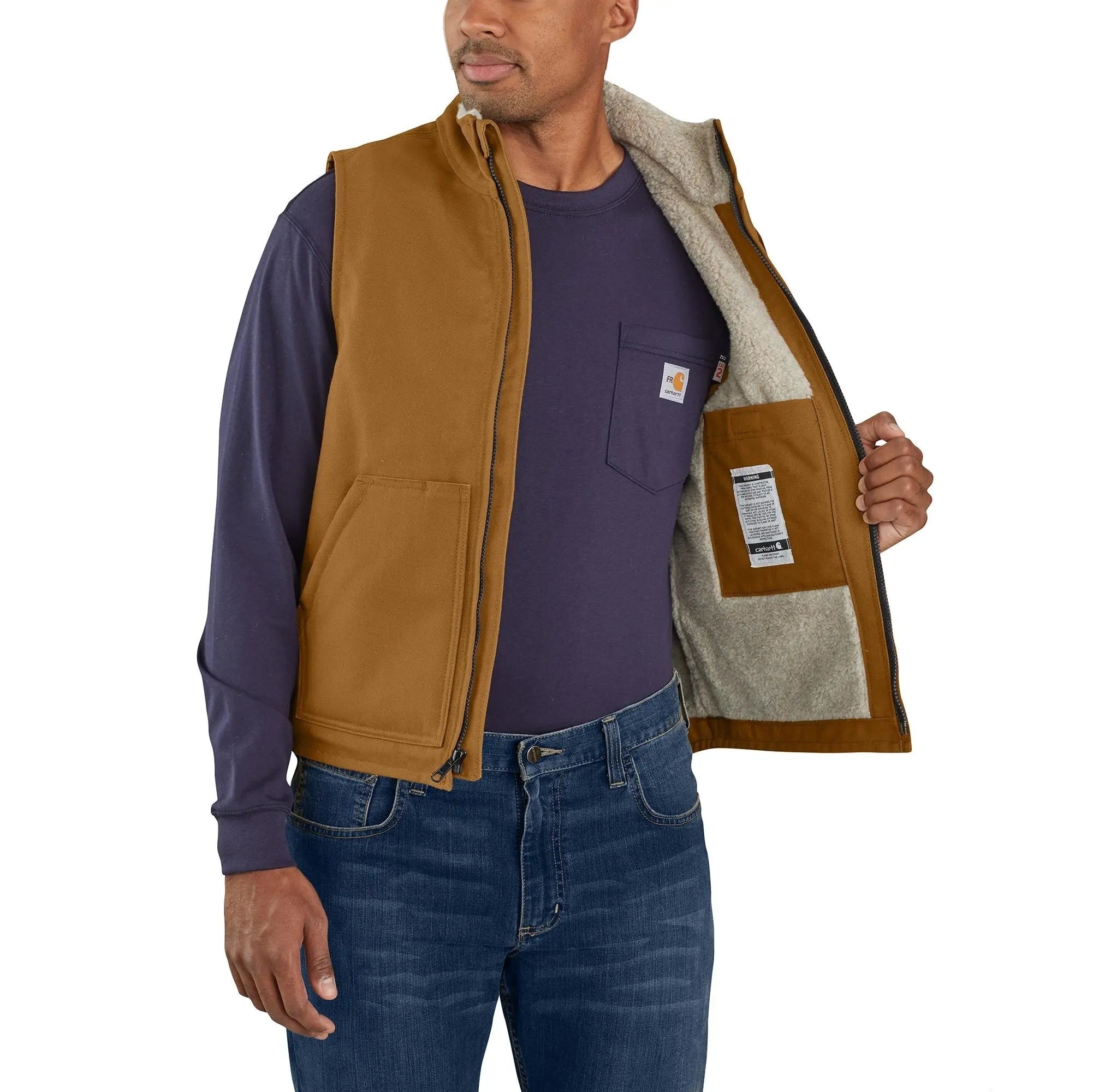 CARHARTT - Flame Resistant Relaxed Fit Duck Sherpa-Lined Mock Neck Vest - Becker Safety and Supply