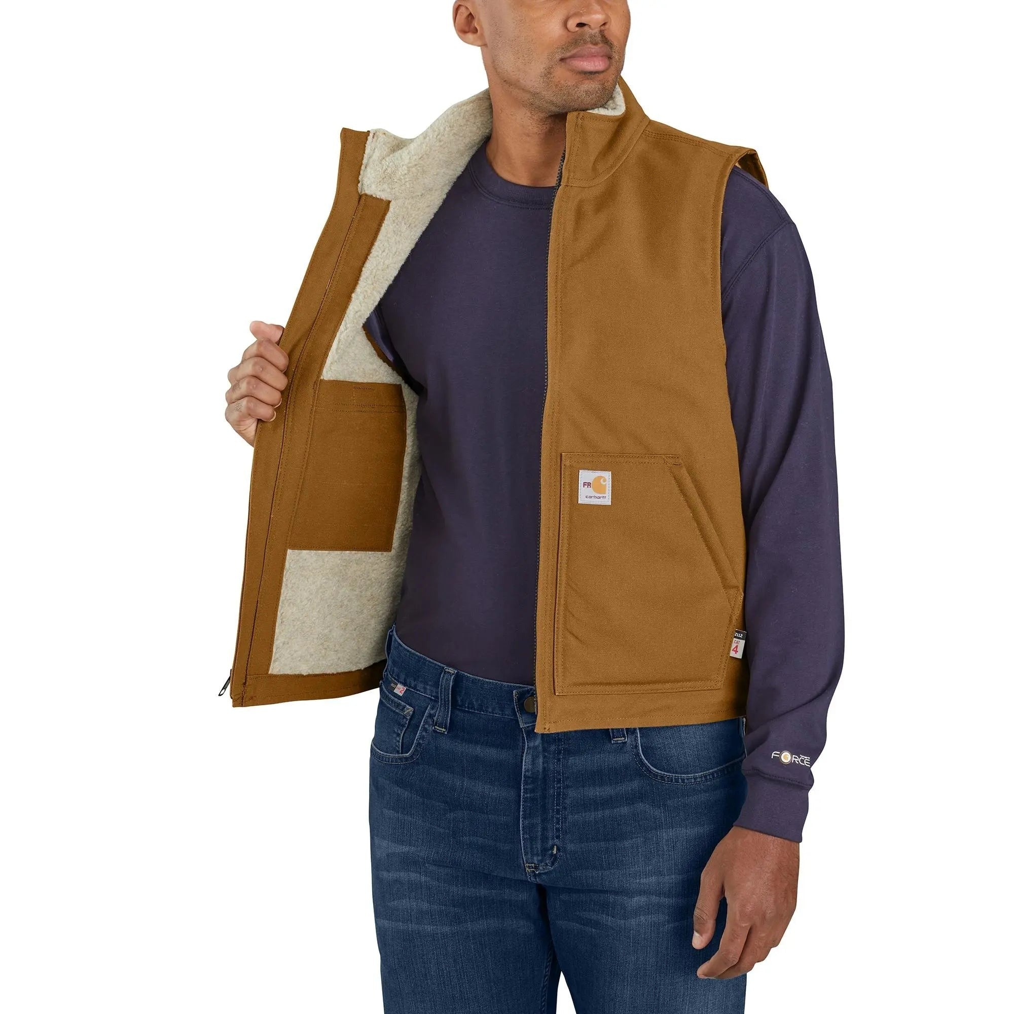 CARHARTT - Flame Resistant Relaxed Fit Duck Sherpa-Lined Mock Neck Vest - Becker Safety and Supply