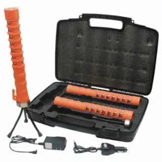 CROWN - Super Road Flares - LED Baton Traffic Flare Kit - Rechargeable - 24 Red LEDs - Storage Bag, 120V Wall Charger, 12V Vehicle Charger - Becker Safety and Supply