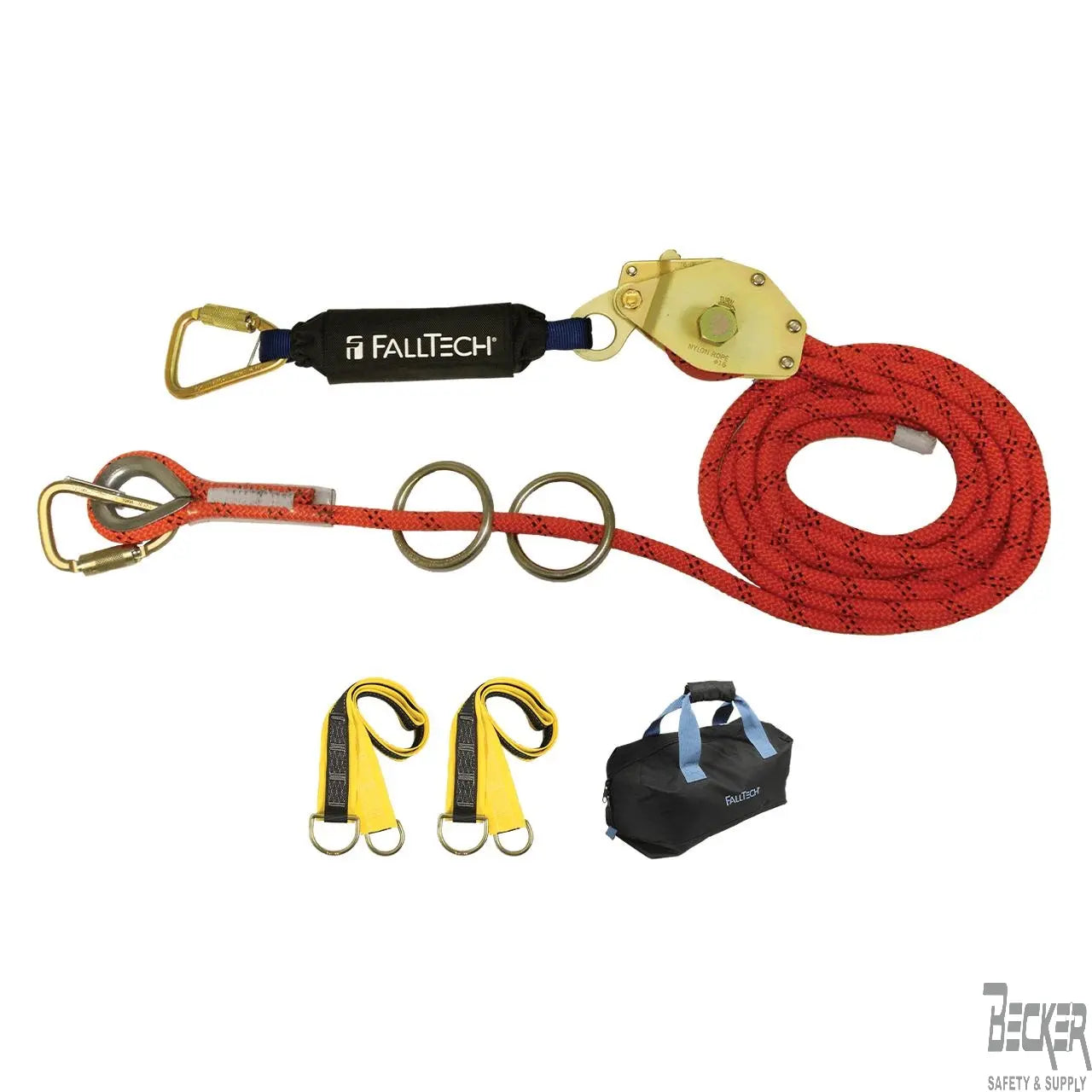 FALLTECH - 60' 2-Person Temporary Rope HLL System with Kernmantle Rope & Energy Absorbers - Becker Safety and Supply