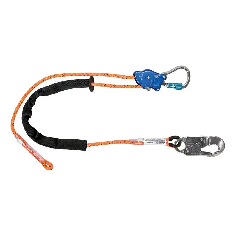 FALLTECH - TowerClimber® Adjustable Rope Positioning Lanyard - Aluminum Auto-locking Rope Adjuster; Aluminum Integral Adjuster Carabiner; Aluminum Snap Hook Harness Connector; Abrasion resistant sleeve; Durable kernmantle rope - 6.5' - includes Gear Bag - Becker Safety and Supply