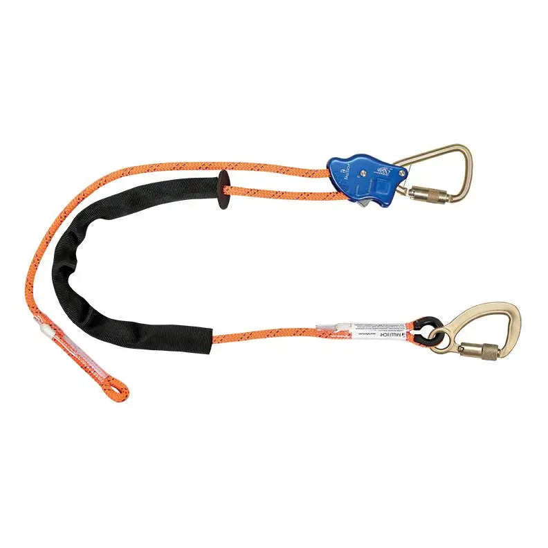 FALLTECH - TowerClimber® Adjustable Rope Positioning Lanyard - Aluminum Auto-locking Rope Adjuster; Steel Integral Adjuster Carabiner; Steel Carabiner Harness Connector; Abrasion resistant sleeve; Durable kernmantle rope - 6.5' - includes Gear Bag - Becker Safety and Supply