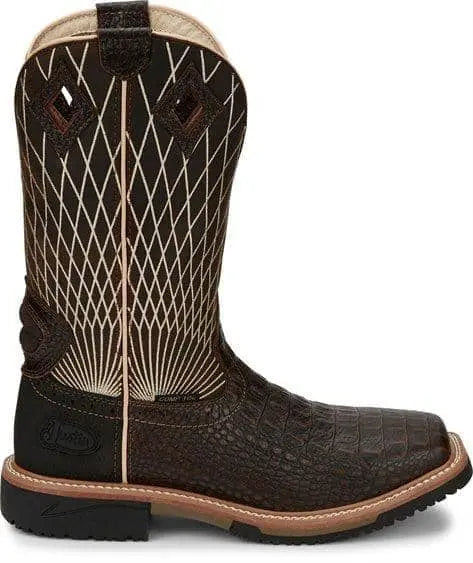 JUSTIN BOOTS - Derrickman Safety Toe, Brown Croc Print - Becker Safety and Supply