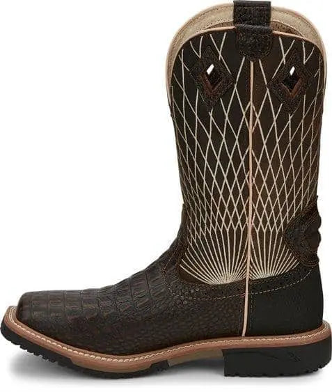 JUSTIN BOOTS - Derrickman Safety Toe, Brown Croc Print - Becker Safety and Supply