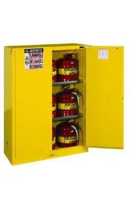 JUSTRITE - Sure-Grip EX - 45 Gallon Flammable Cabinet - 2-Door - Self Closing - Yellow - 65" x 43" x 18" - Becker Safety and Supply