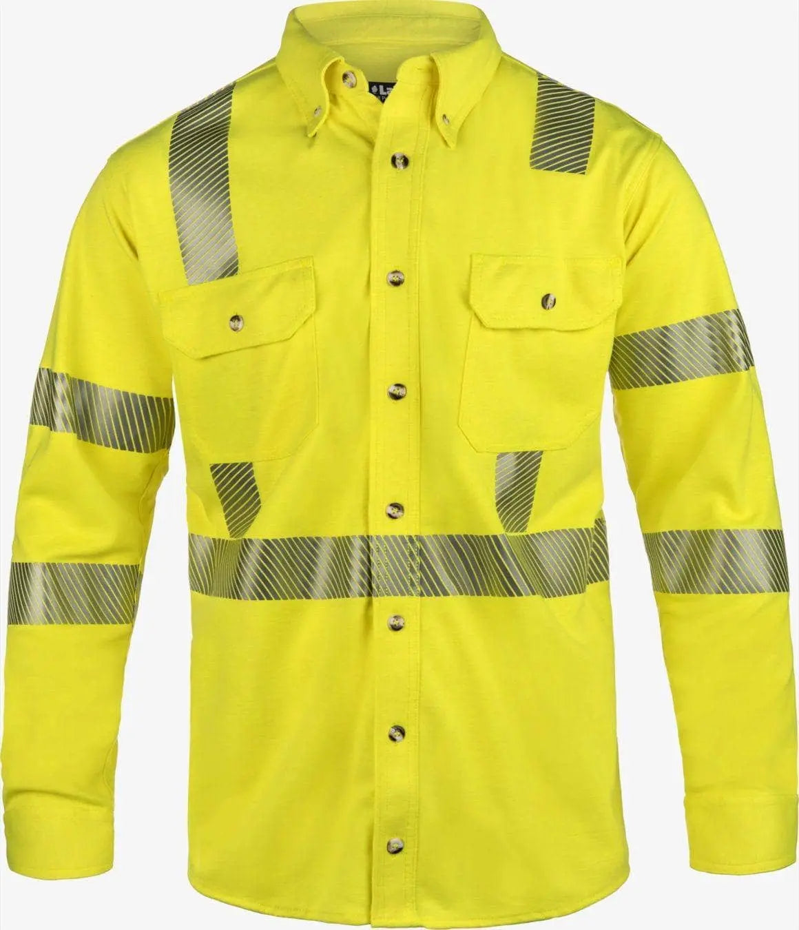 LAKELAND FR - High Performance FR KNit H-Vis Button Up Shirt, Hi-Vis Yellow with 2" Segmented Trim - Becker Safety and Supply