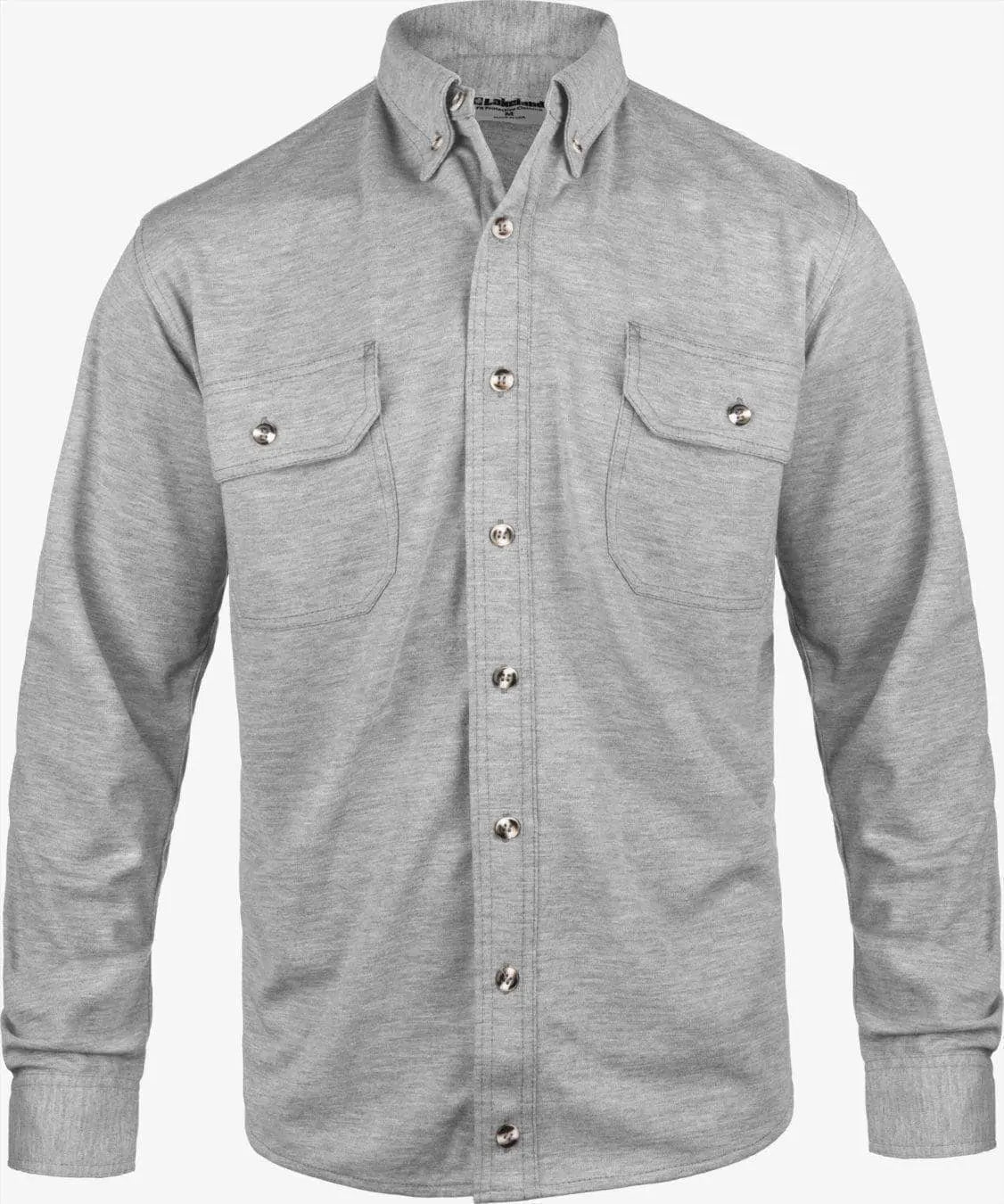 LAKELAND FR - Men's High Performance FR Knit Button Up Shirt, Heather Gray - Becker Safety and Supply