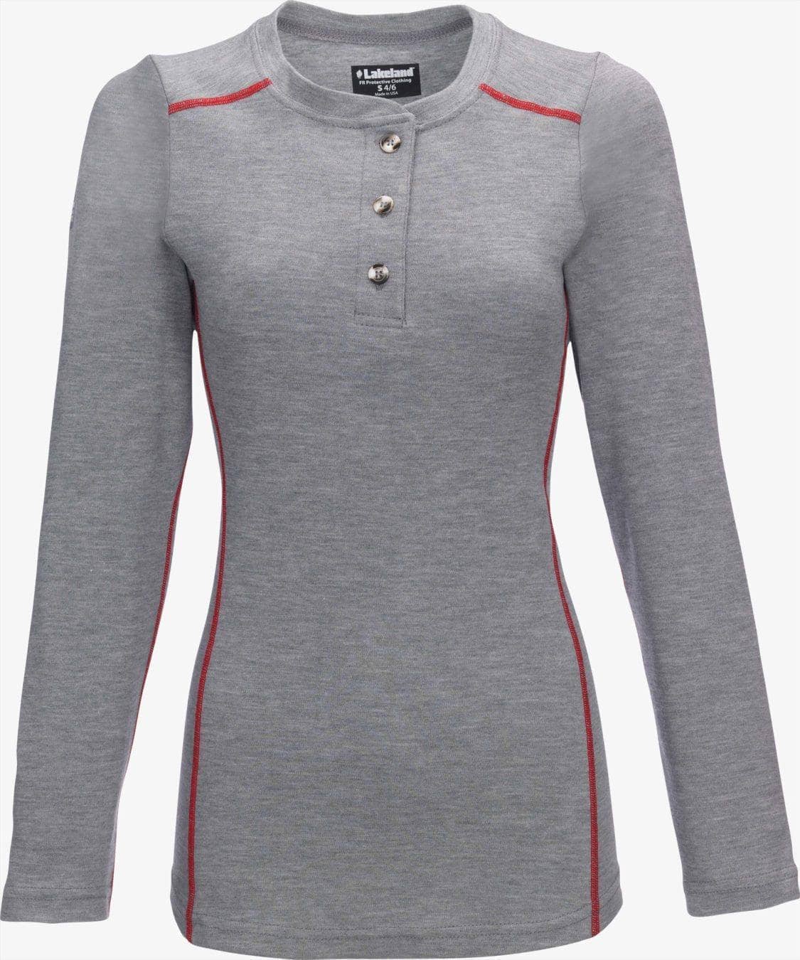 LAKELAND FR - Womens cut.  Henley knit shirt. Dual certified, NFPA 70E, 2112 certified-Heather Gray - Becker Safety and Supply