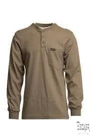 LAPCO - 7oz FR Henley Tees, 100% Cotton Jersey Knit, Khaki - Becker Safety and Supply