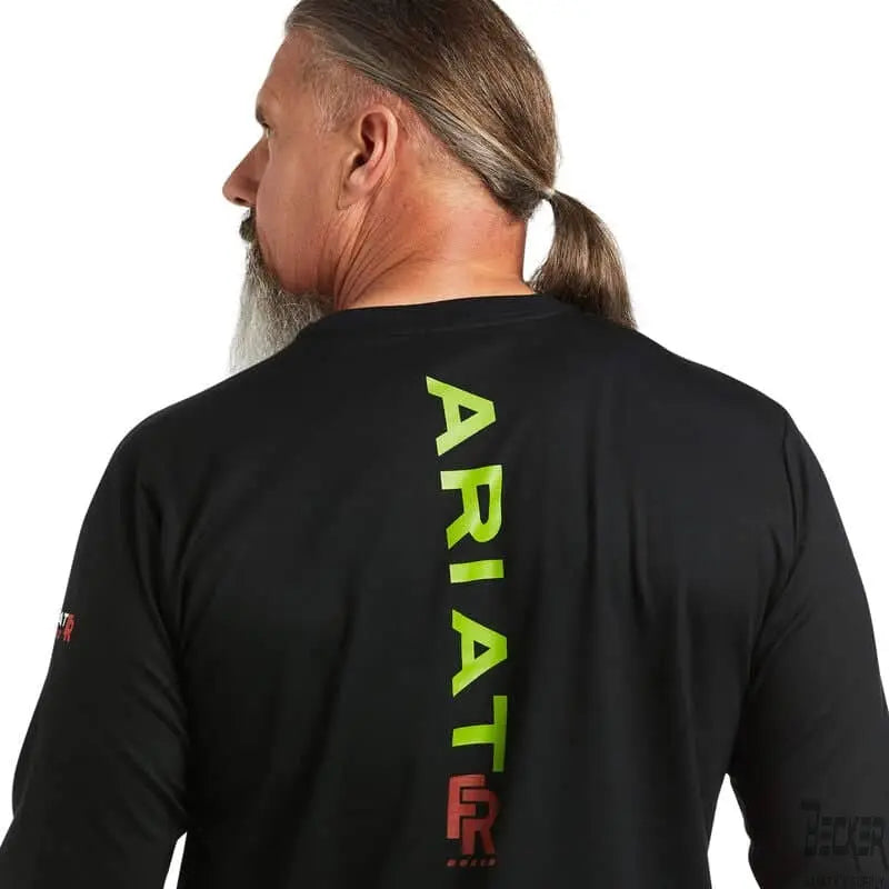 ARIAT - FR Stretch Logo T-Shirt, BLACK/LIME - Becker Safety and Supply