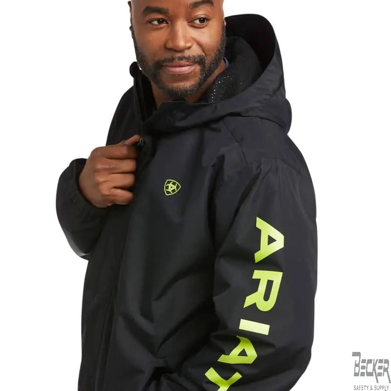 ARIAT - Rebar Stormshell Logo Waterproof Jacket, Black/Lime - Becker Safety and Supply