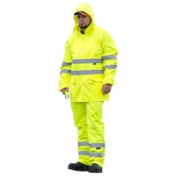 MAJESTIC - Hi-Vis Yellow Class 3 Waterproof Rain Jacket with Reflective Striping - Becker Safety and Supply