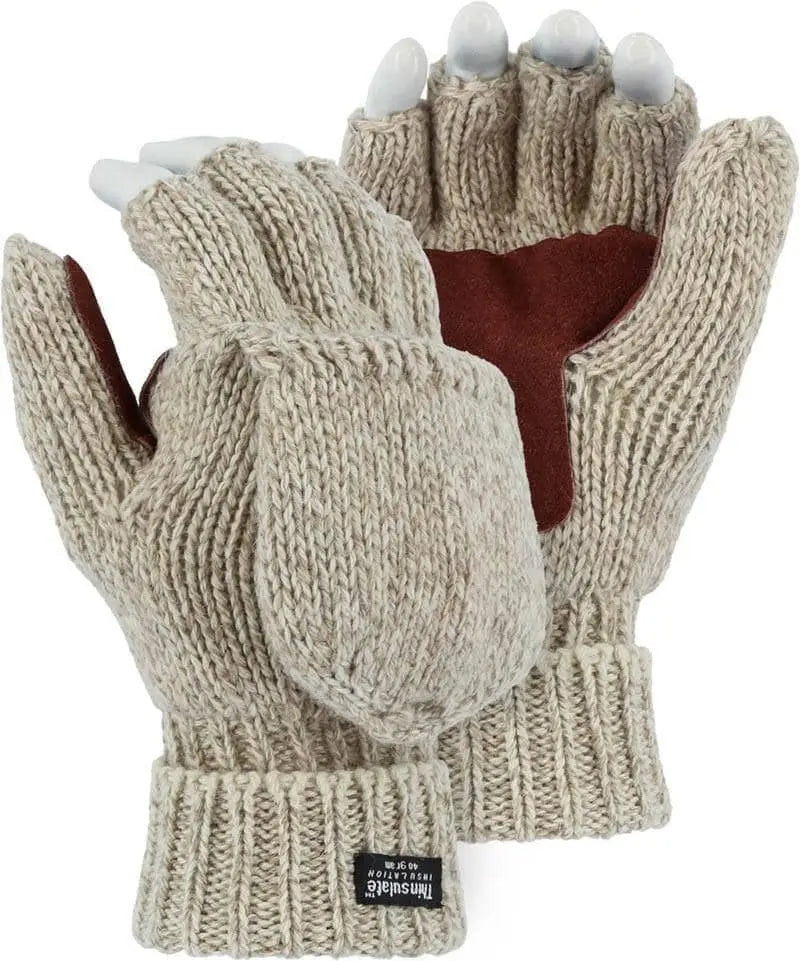 MAJESTIC - Winter Lined Fingerless Leather Palm Ragwool Glove with Hood - Becker Safety and Supply