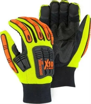 MAJESTIC - Winter Lined Knucklehead X10 Armor Skin Mechanics Glove with Impact Protection, Yellow - - Becker Safety and Supply