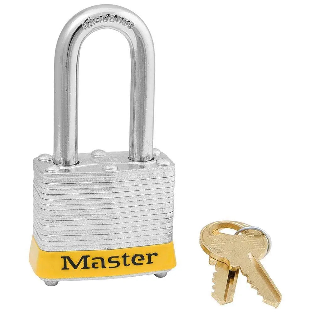 MASTER LOCK - Yellow laminated steel safety padlock, 40mm wide with 38mm tall shackle, keyed alike - Becker Safety and Supply