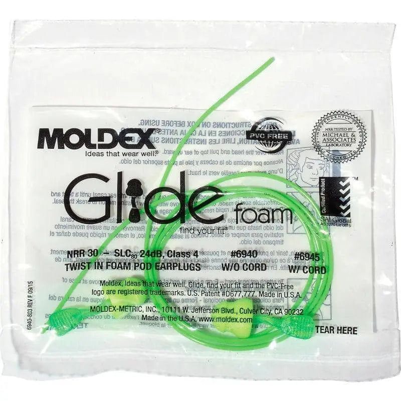 MOLDEX - Glide Foam Twist In Earplugs Foam Corded, Green - Becker Safety and Supply