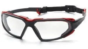 PYRAMEX - Highlander Clear Anti Fog H2X Safety Googles, Black/Red - Becker Safety and Supply