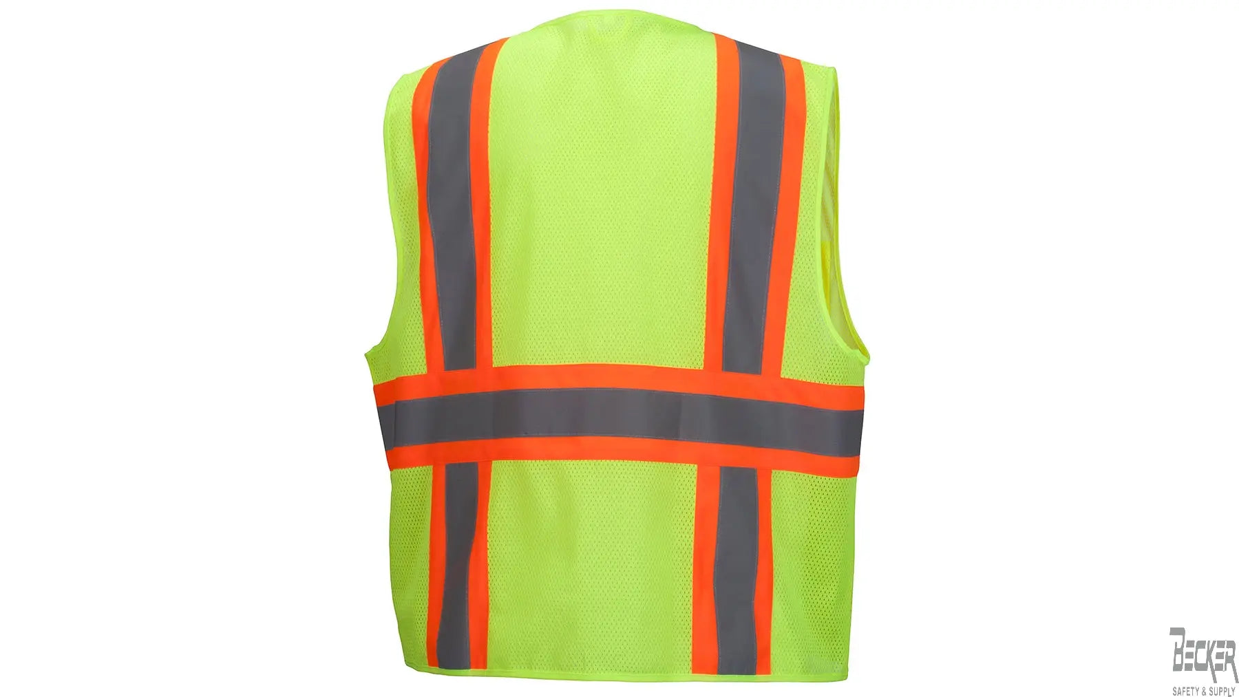 PYRAMEX - Type R - Class 2 Hi-Vis Lime Safety Vest, lightweight polyester mesh material W/ SAFEBUILT logo in black font on left chest pocket  Becker Safety and Supply