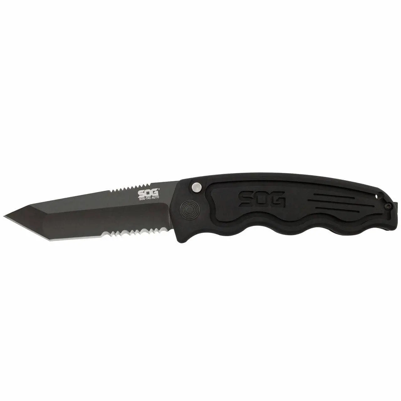 SOG - TAC Auto Tanto Serrated Knife, Black - Becker Safety and Supply