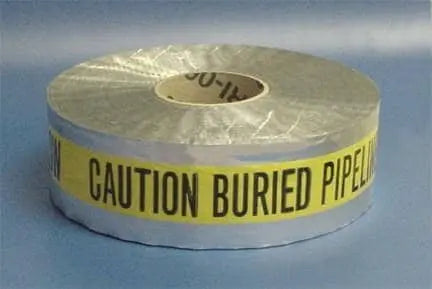 SS-DETECTABLE UNDERGROUND TAPE - "CAUTION - BURIED PIPELINE BELOW" 2"X1000'  Black on Yellow on Aluminum - Becker Safety and Supply