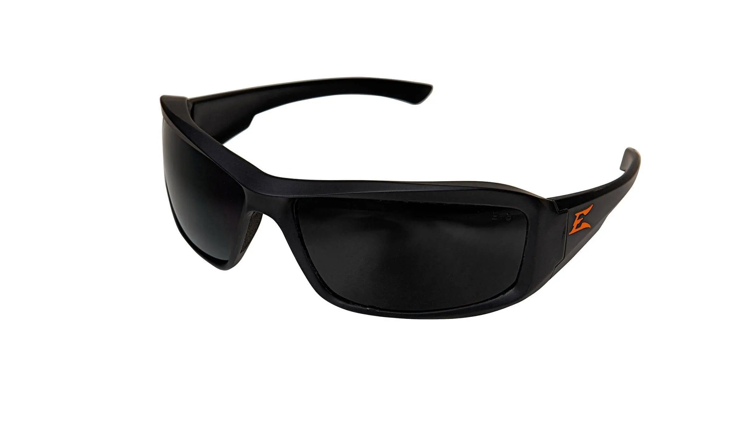 Edge - Brazeau Torque Polarized Safety Glasses, ANSI/ISEA & MCEPS, Matte Black Frame w/Orange E Logo/Smoke Lens - Becker Safety and Supply