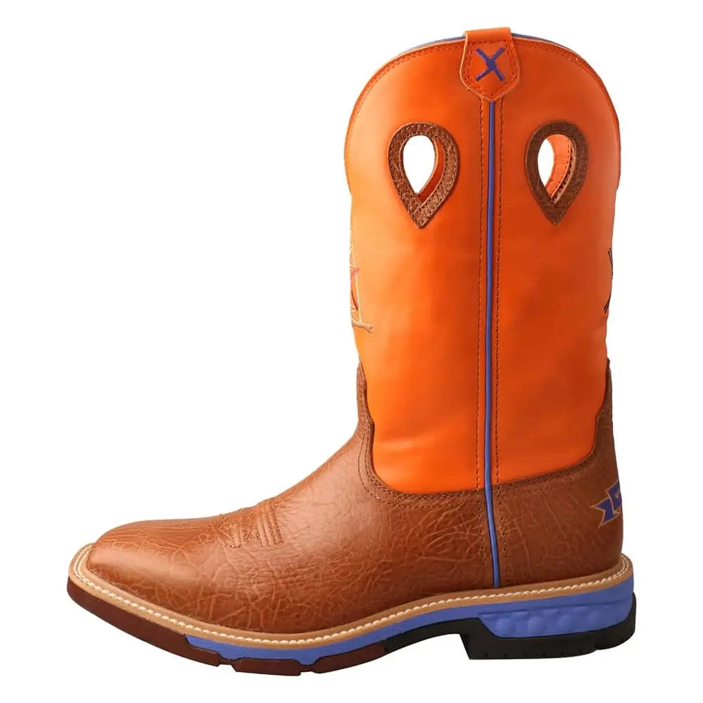 TWISTED X - Mens 12" Alloy Toe Western Work Boot with RIG CellStretch, Tan Bull Hide & Orange - Becker Safety and Supply