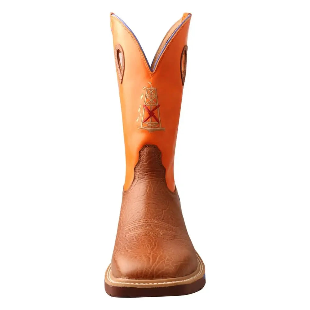 TWISTED X - Mens 12" Alloy Toe Western Work Boot with RIG CellStretch, Tan Bull Hide & Orange - Becker Safety and Supply