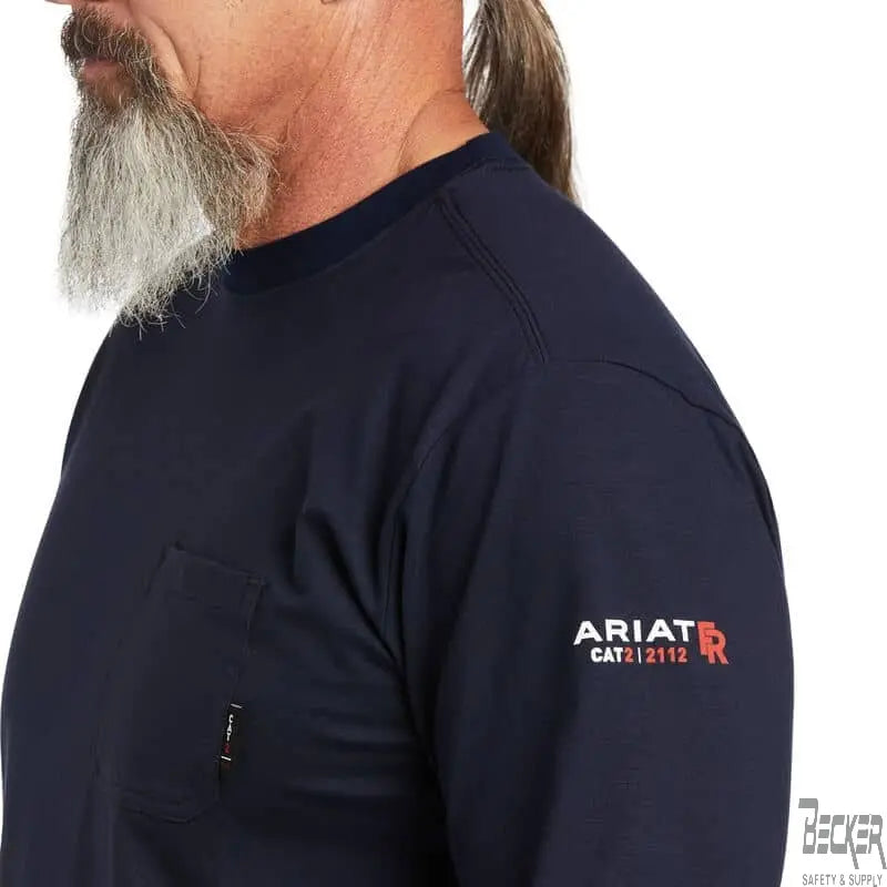 ARIAT - FR Stretch Logo T-Shirt, NAVY/USA - Becker Safety and Supply