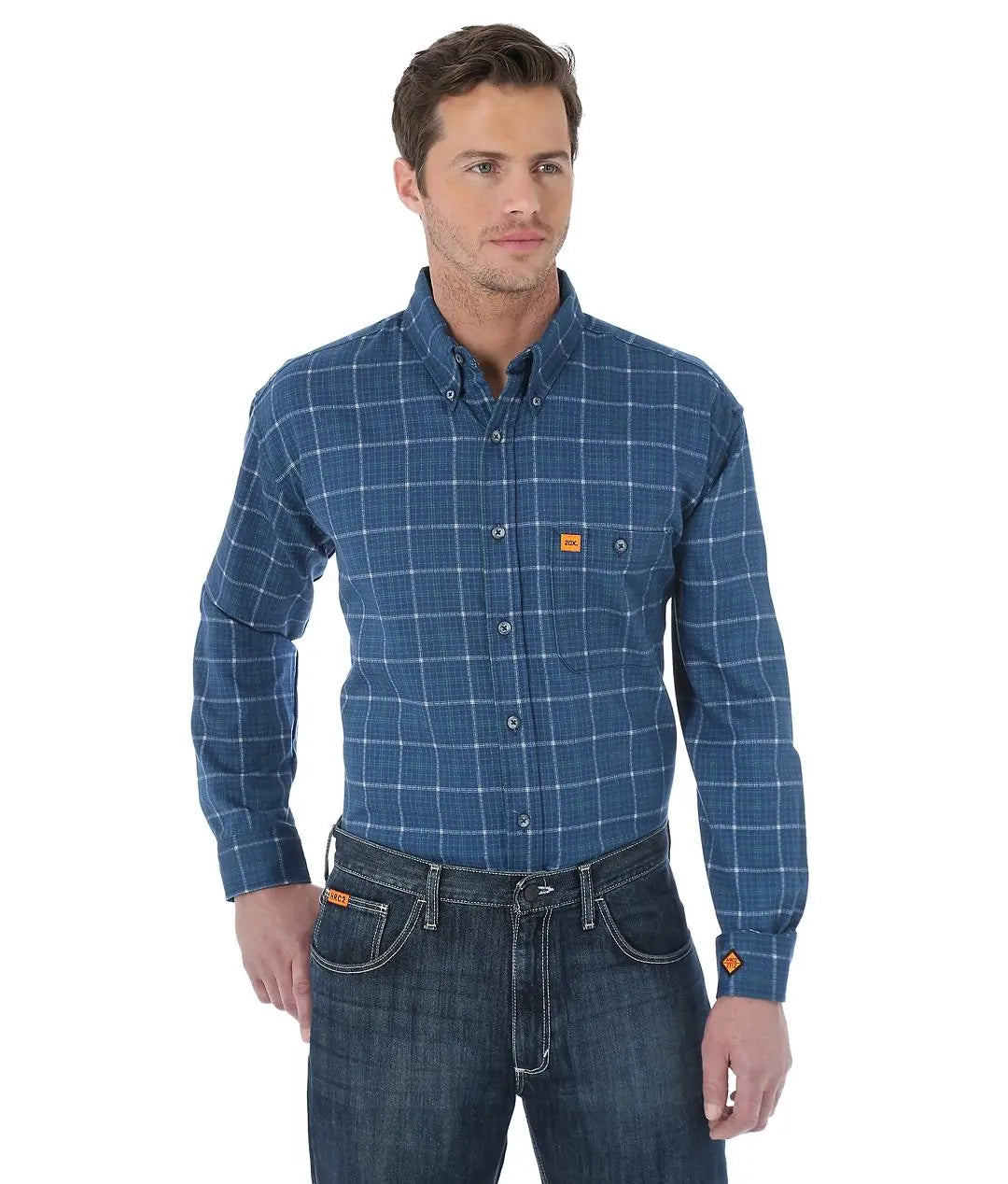 WRANGLER - FR Lightweight Men's Shirt - Royal Blue Plaid - Becker Safety and Supply