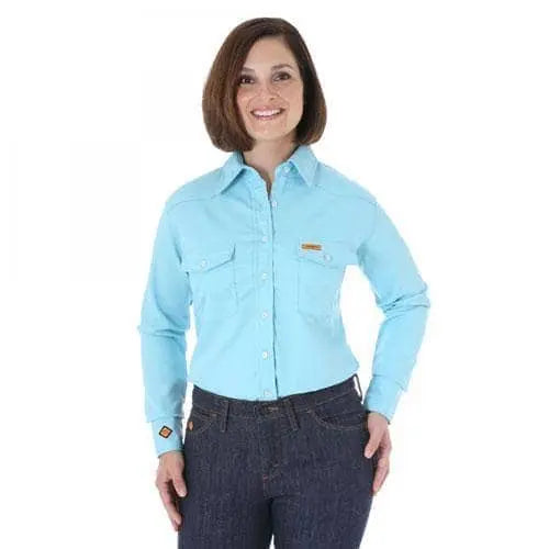 WRANGLER - FR - Lightweight, 6.5oz - Women's Turquoise Work Shirt - Becker Safety and Supply