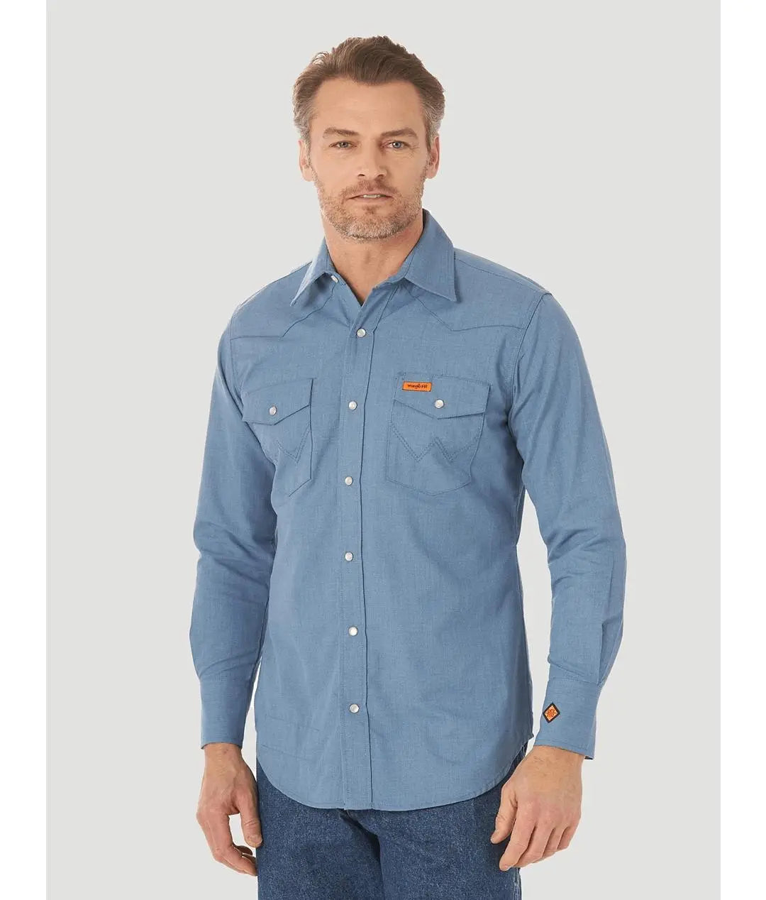 WRANGLER - FR Long Sleeve Western Snap, Blue - Becker Safety and Supply